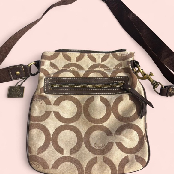 Coach Signature Brown and Cream Crossbody Bag - Picture 1 of 4
